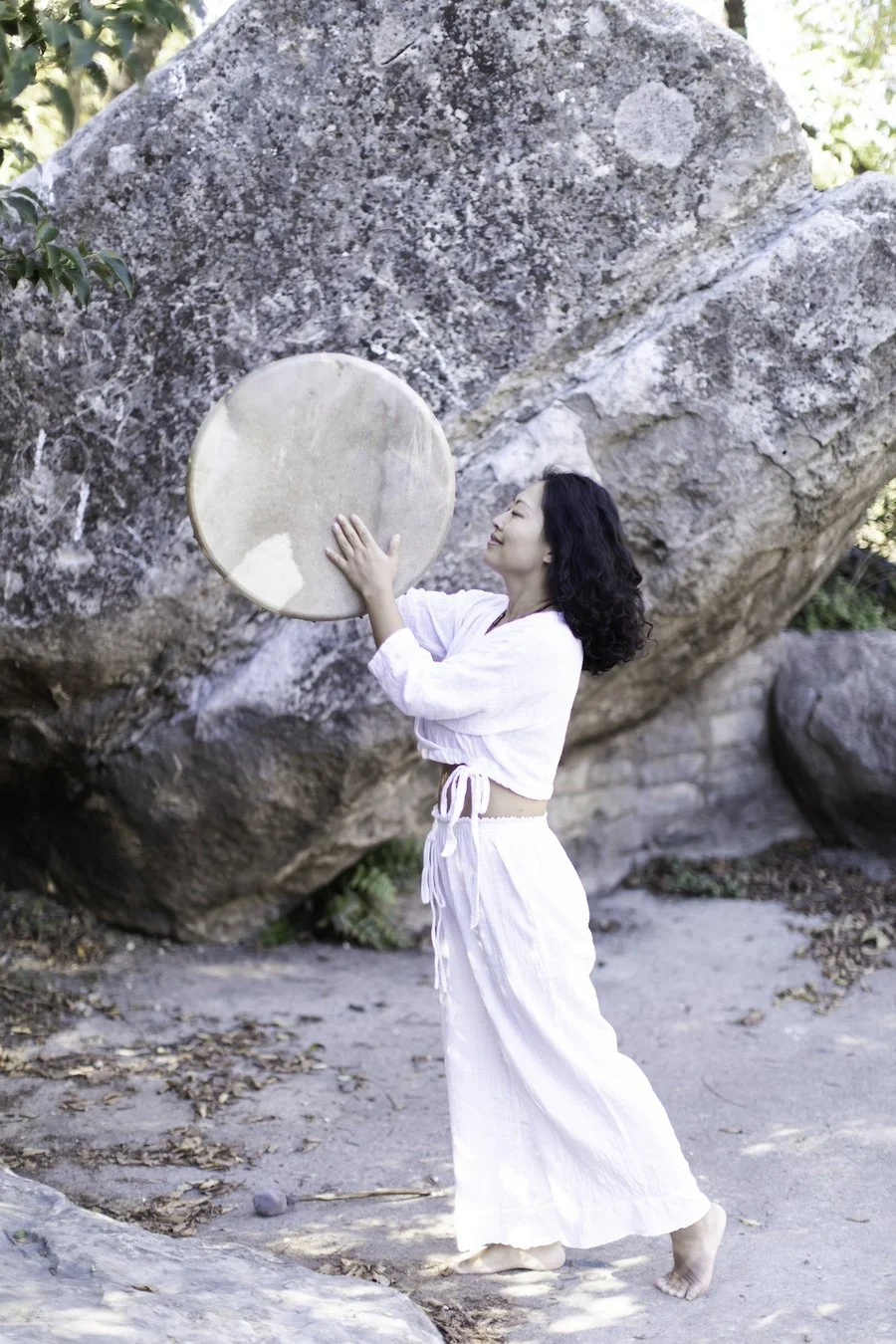An outdoor sound bath and yoga gathering